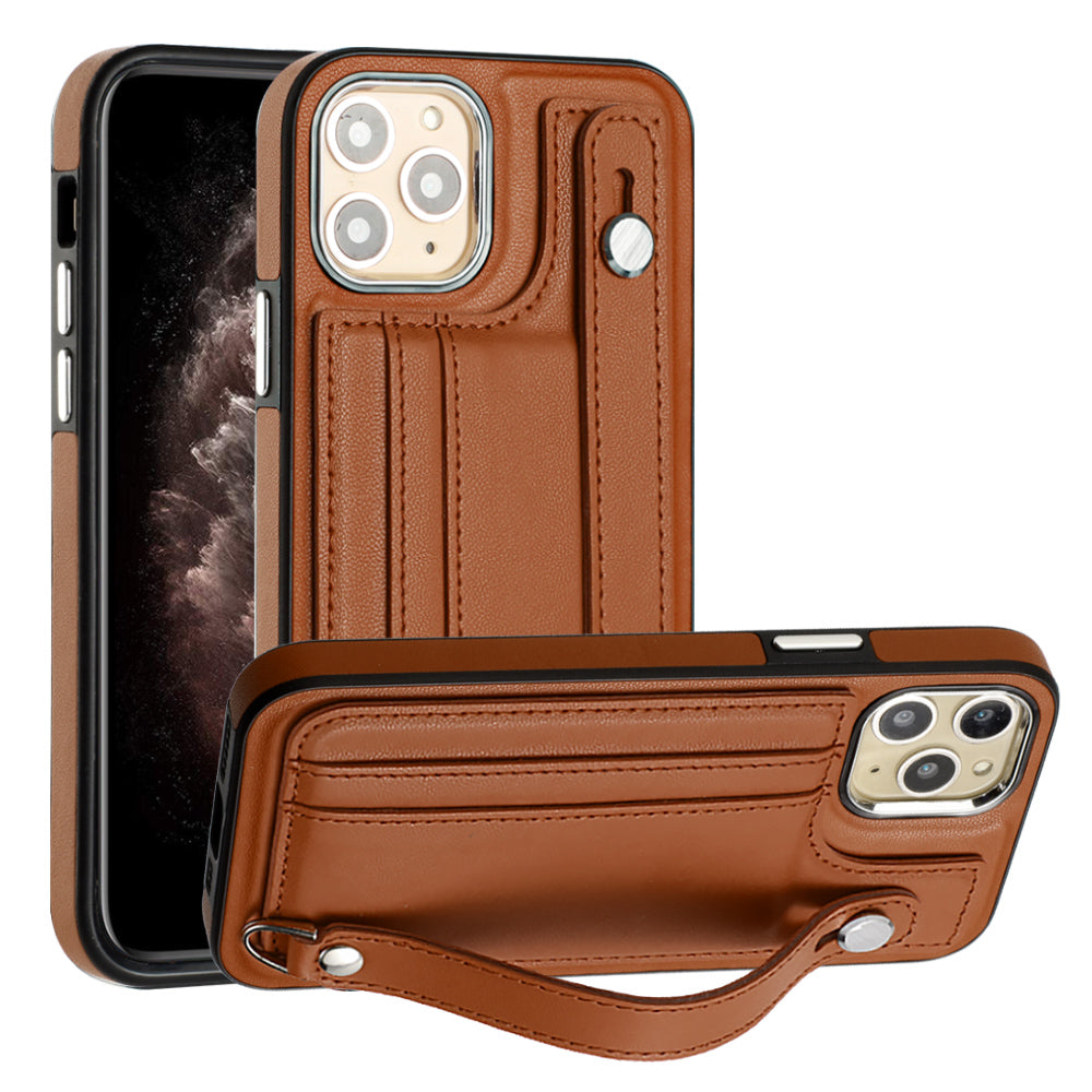 Card Slots Phone Case for iPhone 11 Pro YB Leather Coating Series-5 Anti-Scratch TPU Cover with Kickstand Card Slots Phone Case for iPhone 11 Pro YB Leather Coating Series-5 Anti-Scratch TPU Cover with Kickstand